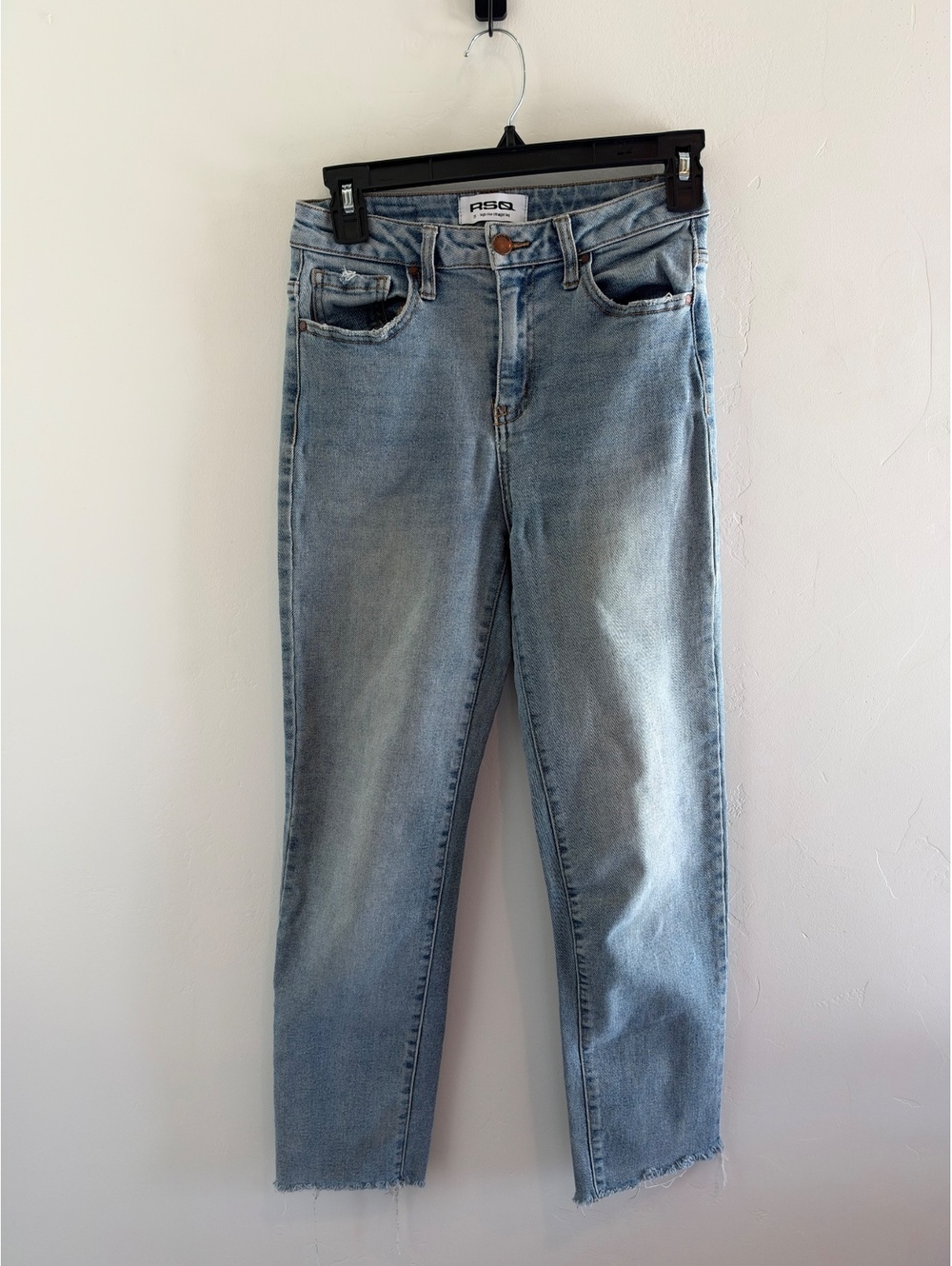 RSQ Women’s High Rise Straight Leg Jeans Size 25 Light Wash Raw Hem